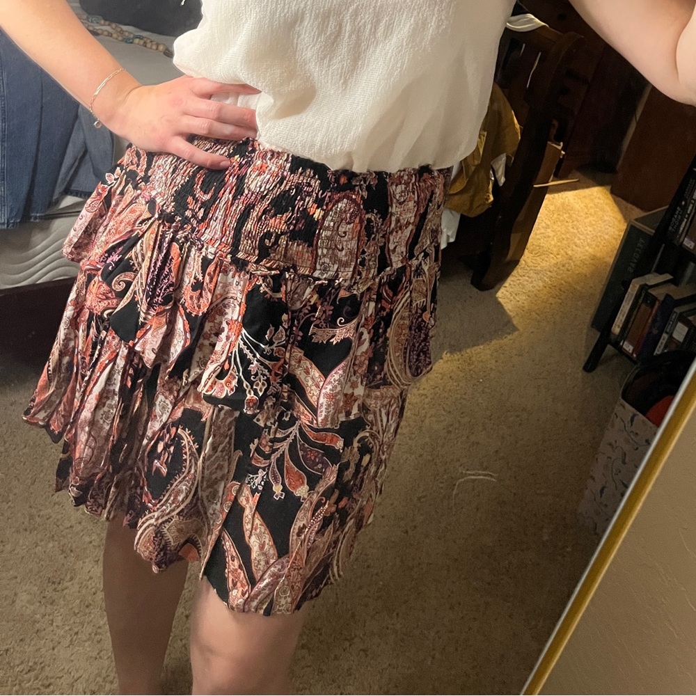 Anthropologie Smocked Waist Tiered Mini Skirt